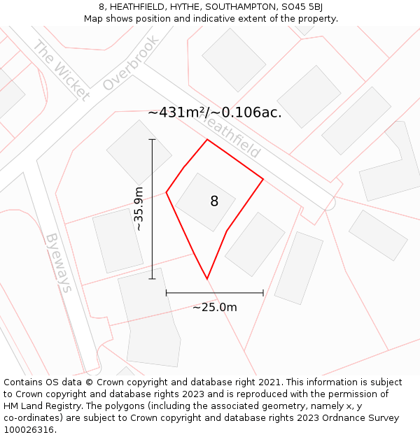 8, HEATHFIELD, HYTHE, SOUTHAMPTON, SO45 5BJ: Plot and title map