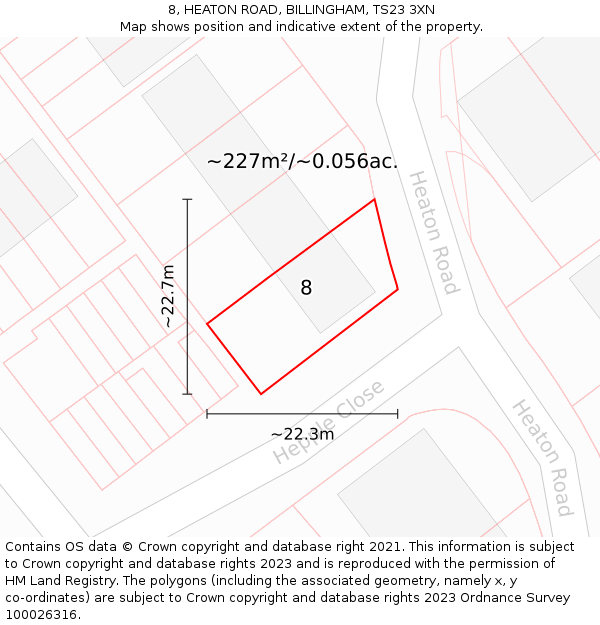 8, HEATON ROAD, BILLINGHAM, TS23 3XN: Plot and title map