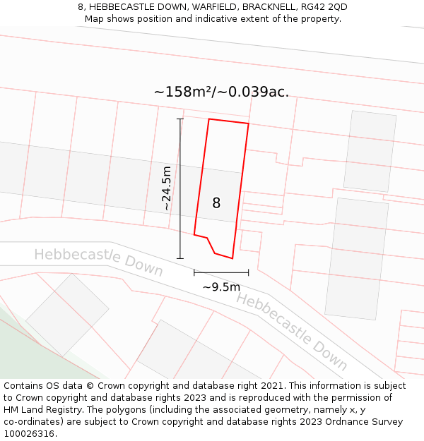 8, HEBBECASTLE DOWN, WARFIELD, BRACKNELL, RG42 2QD: Plot and title map