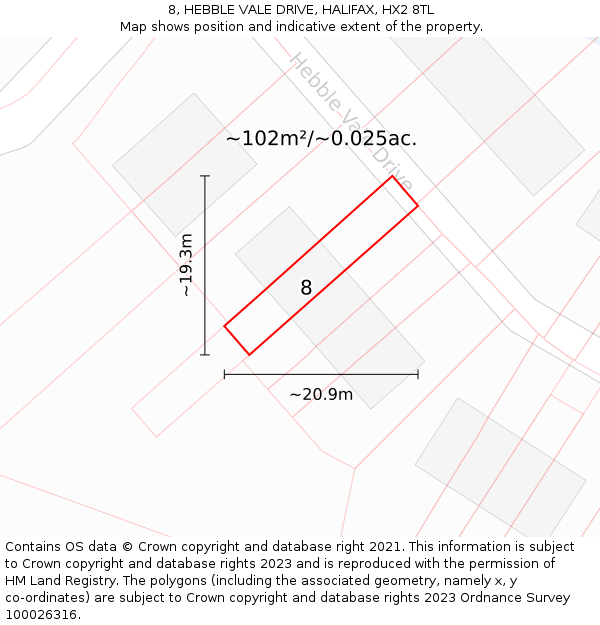 8, HEBBLE VALE DRIVE, HALIFAX, HX2 8TL: Plot and title map