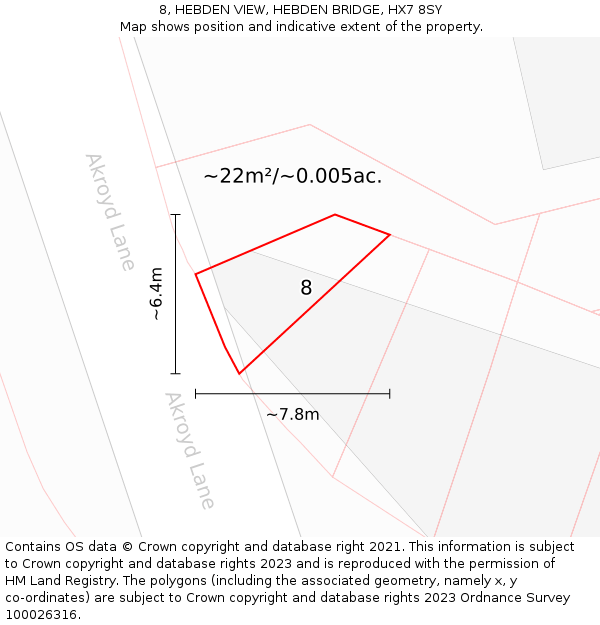 8, HEBDEN VIEW, HEBDEN BRIDGE, HX7 8SY: Plot and title map