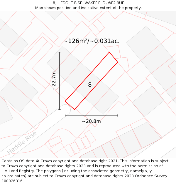 8, HEDDLE RISE, WAKEFIELD, WF2 9UF: Plot and title map