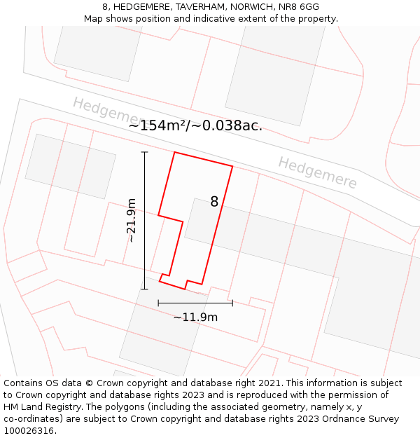 8, HEDGEMERE, TAVERHAM, NORWICH, NR8 6GG: Plot and title map