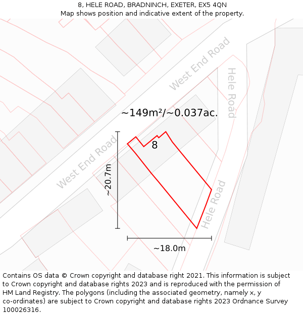 8, HELE ROAD, BRADNINCH, EXETER, EX5 4QN: Plot and title map