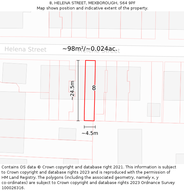8, HELENA STREET, MEXBOROUGH, S64 9PF: Plot and title map
