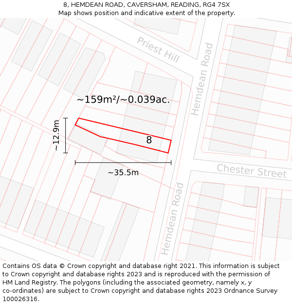8, HEMDEAN ROAD, CAVERSHAM, READING, RG4 7SX: Plot and title map
