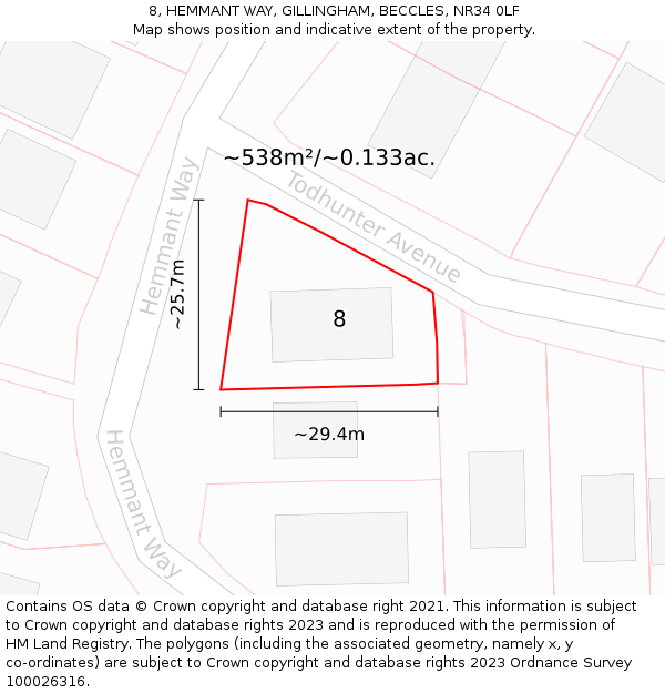 8, HEMMANT WAY, GILLINGHAM, BECCLES, NR34 0LF: Plot and title map