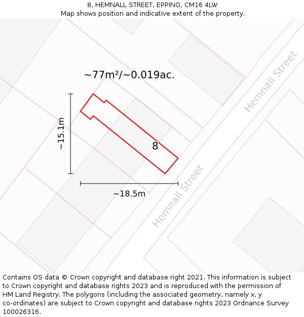 8, HEMNALL STREET, EPPING, CM16 4LW: Plot and title map