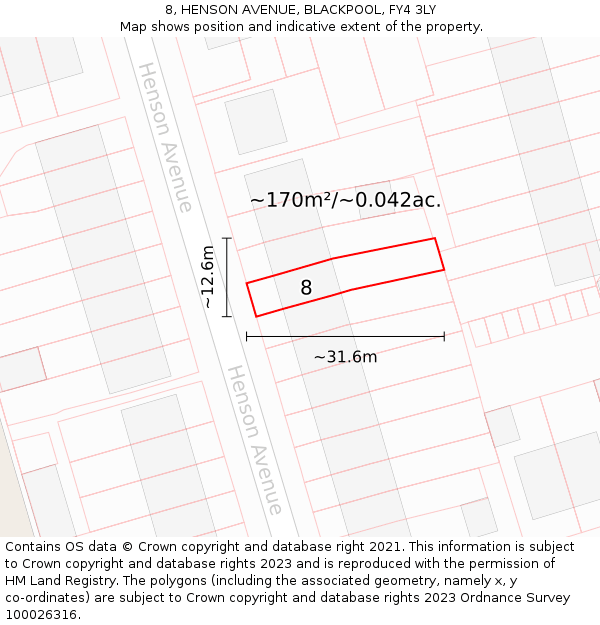 8, HENSON AVENUE, BLACKPOOL, FY4 3LY: Plot and title map