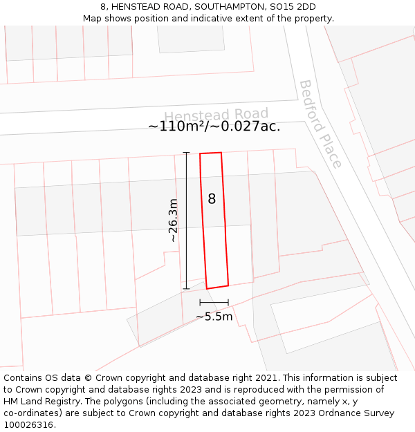 8, HENSTEAD ROAD, SOUTHAMPTON, SO15 2DD: Plot and title map