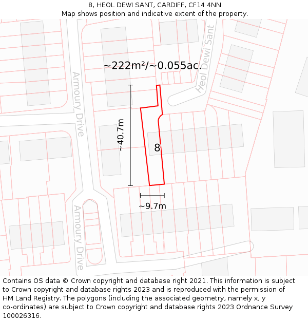 8, HEOL DEWI SANT, CARDIFF, CF14 4NN: Plot and title map