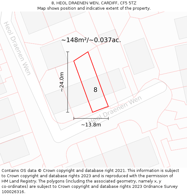 8, HEOL DRAENEN WEN, CARDIFF, CF5 5TZ: Plot and title map