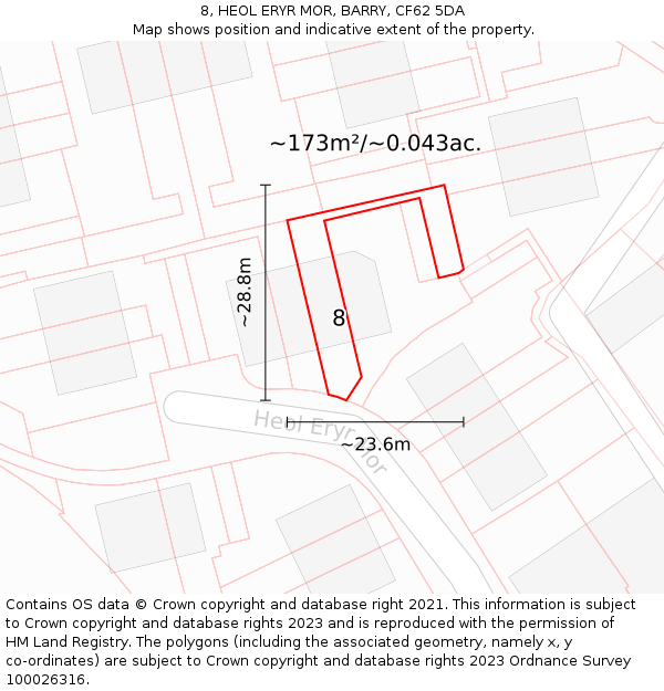 8, HEOL ERYR MOR, BARRY, CF62 5DA: Plot and title map