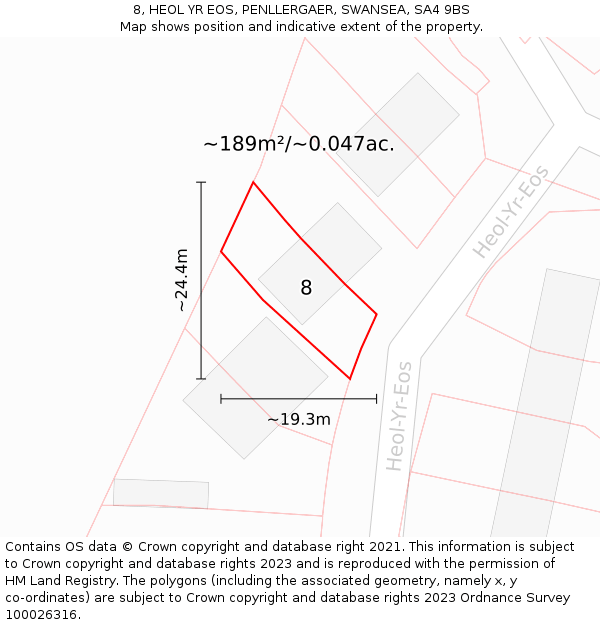 8, HEOL YR EOS, PENLLERGAER, SWANSEA, SA4 9BS: Plot and title map