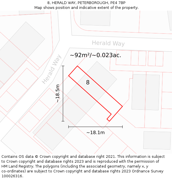 8, HERALD WAY, PETERBOROUGH, PE4 7BP: Plot and title map