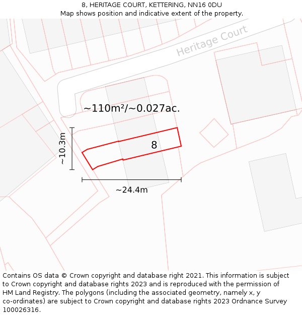 8, HERITAGE COURT, KETTERING, NN16 0DU: Plot and title map