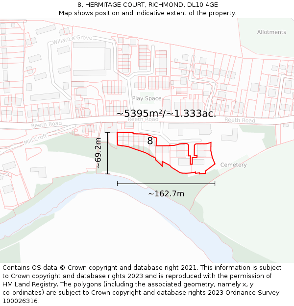 8, HERMITAGE COURT, RICHMOND, DL10 4GE: Plot and title map