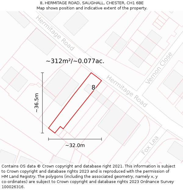 8, HERMITAGE ROAD, SAUGHALL, CHESTER, CH1 6BE: Plot and title map