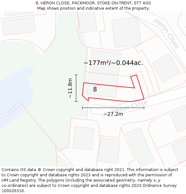 8, HERON CLOSE, PACKMOOR, STOKE-ON-TRENT, ST7 4GS: Plot and title map