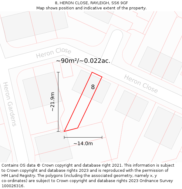 8, HERON CLOSE, RAYLEIGH, SS6 9GF: Plot and title map