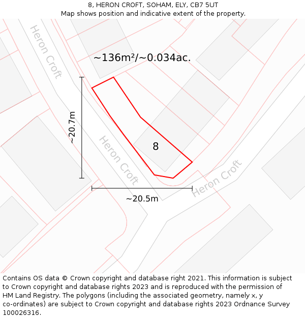 8, HERON CROFT, SOHAM, ELY, CB7 5UT: Plot and title map