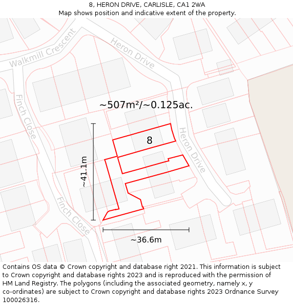 8, HERON DRIVE, CARLISLE, CA1 2WA: Plot and title map
