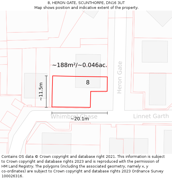 8, HERON GATE, SCUNTHORPE, DN16 3UT: Plot and title map