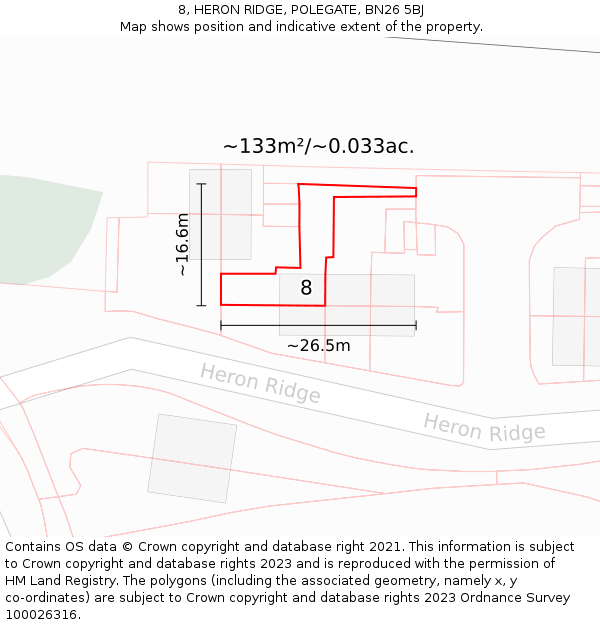 8, HERON RIDGE, POLEGATE, BN26 5BJ: Plot and title map