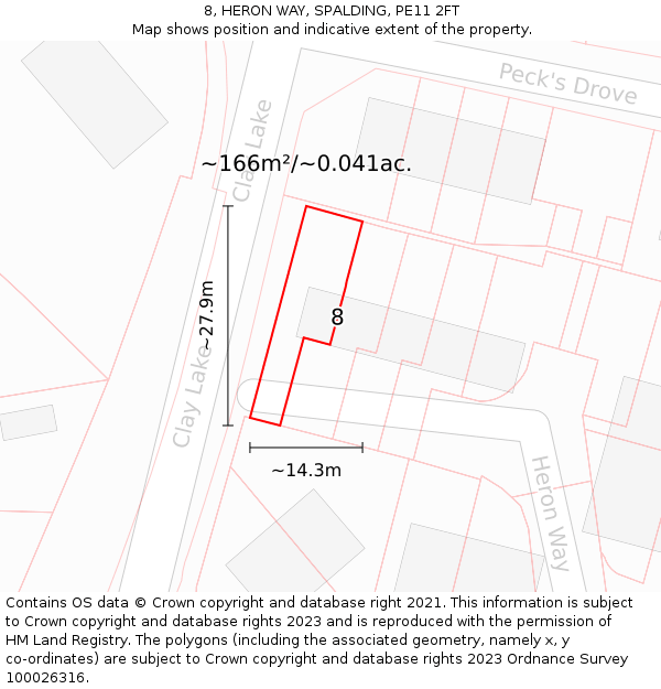 8, HERON WAY, SPALDING, PE11 2FT: Plot and title map