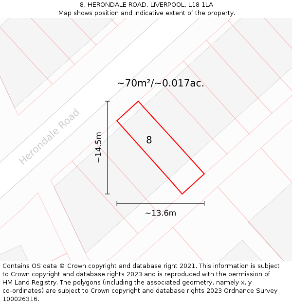 8, HERONDALE ROAD, LIVERPOOL, L18 1LA: Plot and title map