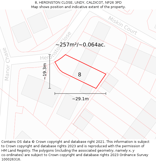 8, HERONSTON CLOSE, UNDY, CALDICOT, NP26 3PD: Plot and title map