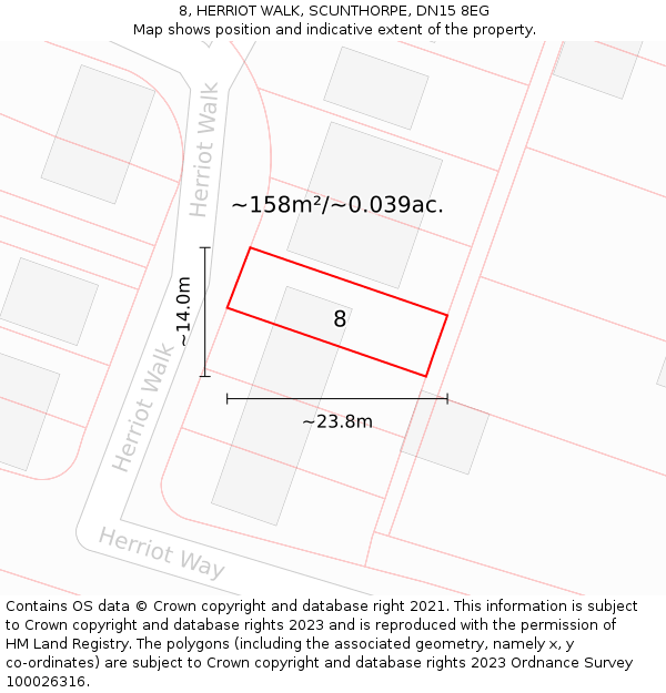 8, HERRIOT WALK, SCUNTHORPE, DN15 8EG: Plot and title map