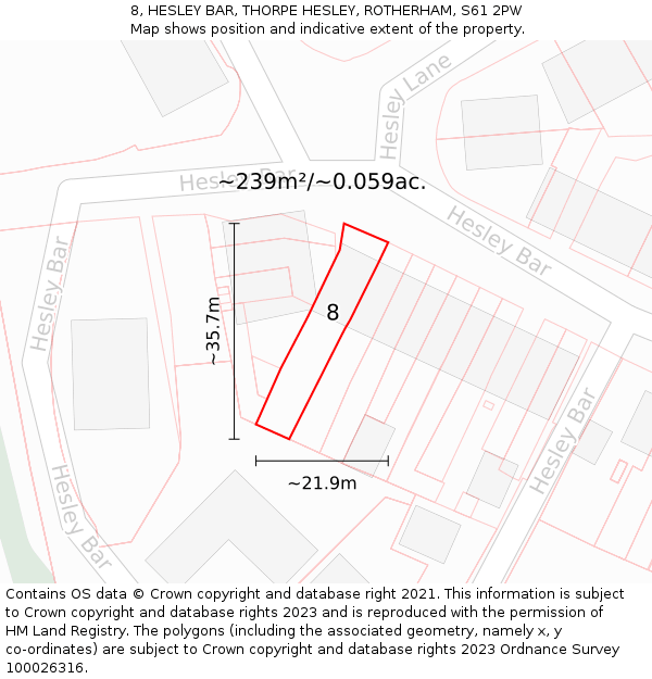 8, HESLEY BAR, THORPE HESLEY, ROTHERHAM, S61 2PW: Plot and title map