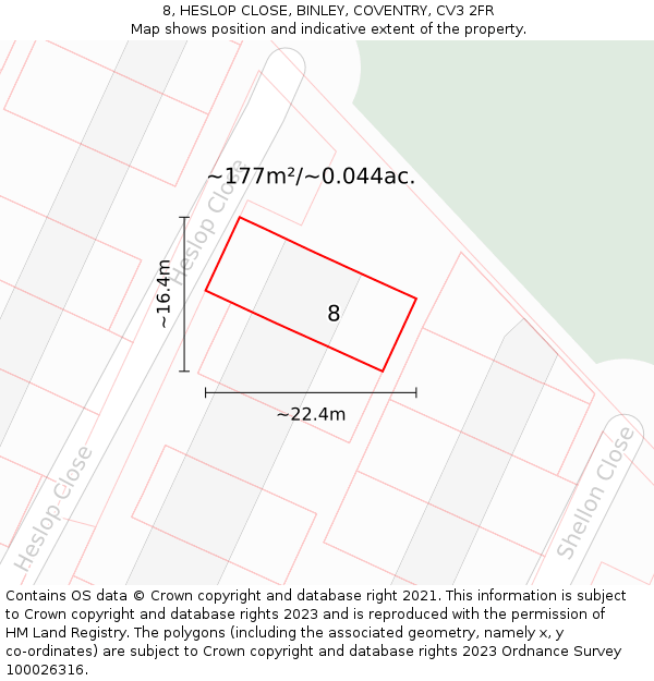 8, HESLOP CLOSE, BINLEY, COVENTRY, CV3 2FR: Plot and title map