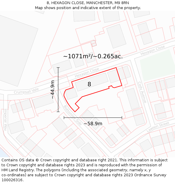 8, HEXAGON CLOSE, MANCHESTER, M9 8RN: Plot and title map