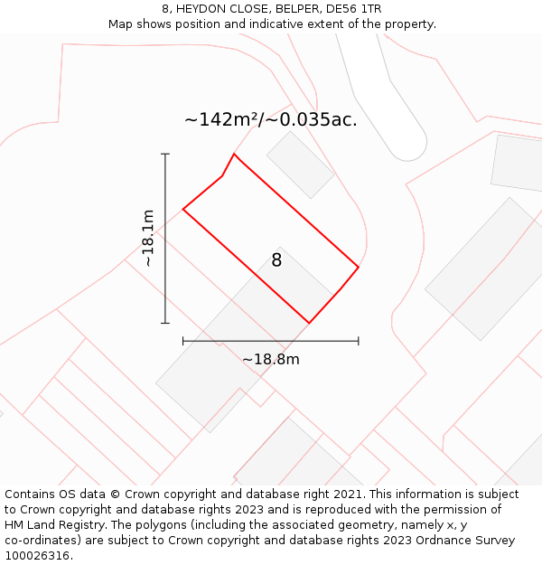 8, HEYDON CLOSE, BELPER, DE56 1TR: Plot and title map