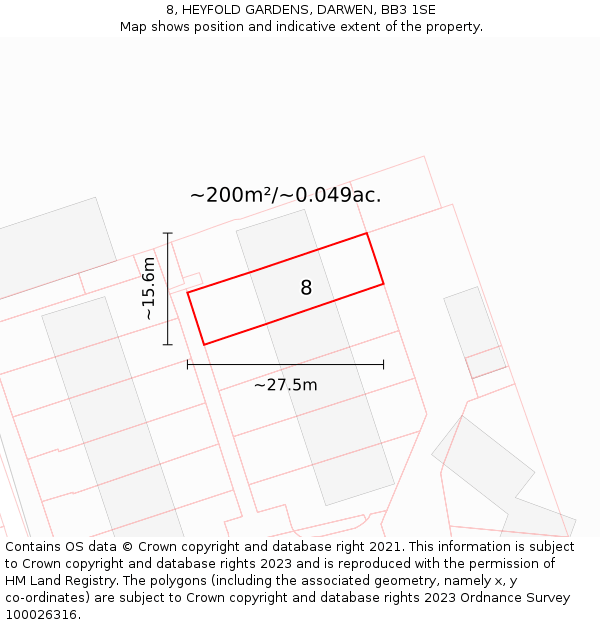 8, HEYFOLD GARDENS, DARWEN, BB3 1SE: Plot and title map