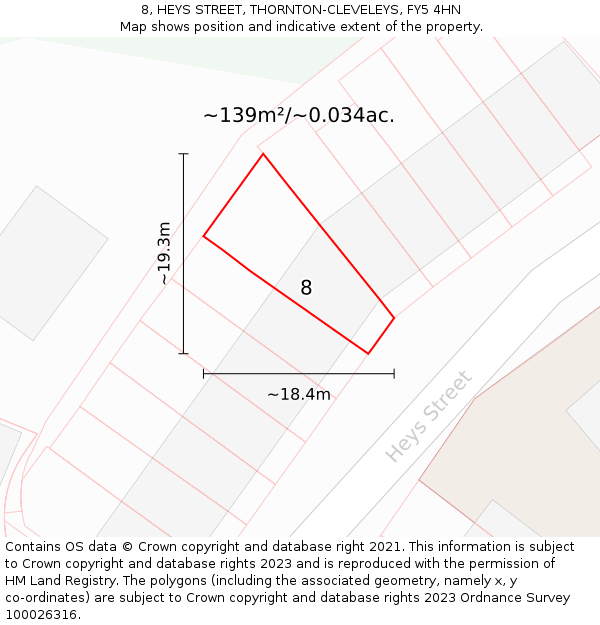 8, HEYS STREET, THORNTON-CLEVELEYS, FY5 4HN: Plot and title map