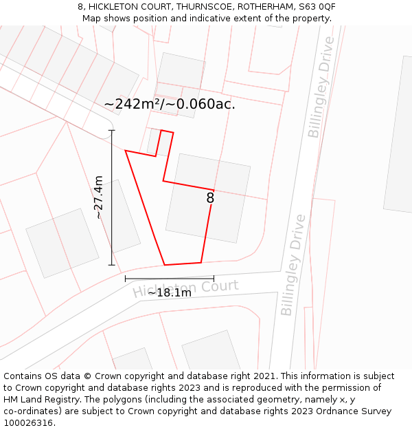 8, HICKLETON COURT, THURNSCOE, ROTHERHAM, S63 0QF: Plot and title map