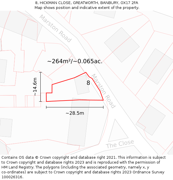 8, HICKMAN CLOSE, GREATWORTH, BANBURY, OX17 2FA: Plot and title map