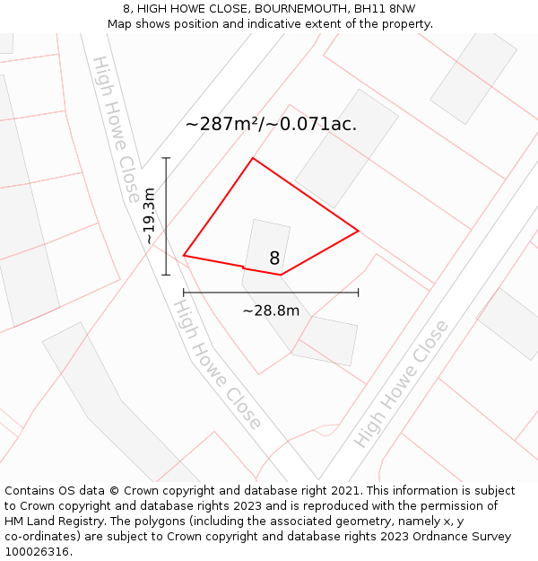 8, HIGH HOWE CLOSE, BOURNEMOUTH, BH11 8NW: Plot and title map