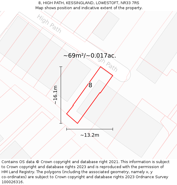 8, HIGH PATH, KESSINGLAND, LOWESTOFT, NR33 7RS: Plot and title map