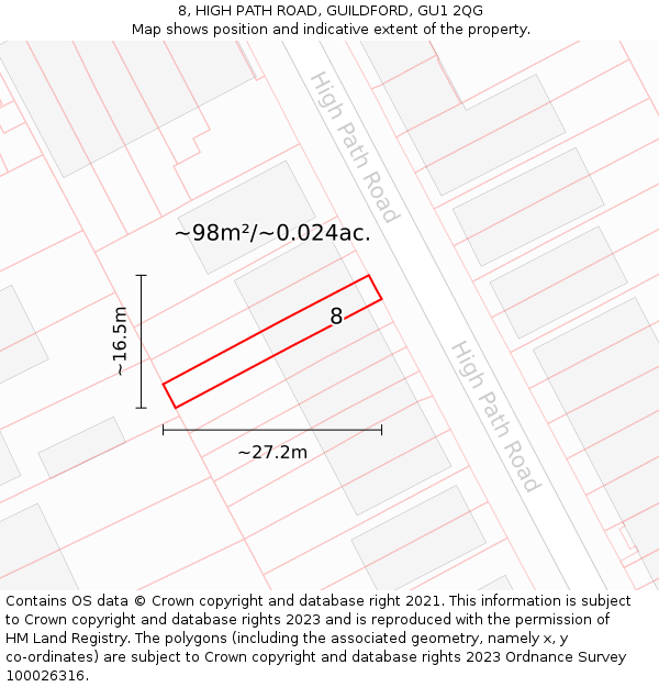 8, HIGH PATH ROAD, GUILDFORD, GU1 2QG: Plot and title map