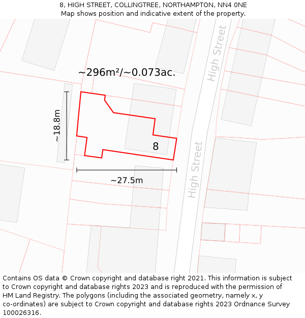 8, HIGH STREET, COLLINGTREE, NORTHAMPTON, NN4 0NE: Plot and title map