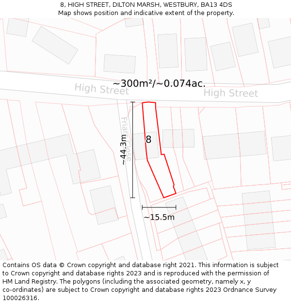 8, HIGH STREET, DILTON MARSH, WESTBURY, BA13 4DS: Plot and title map