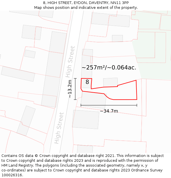 8, HIGH STREET, EYDON, DAVENTRY, NN11 3PP: Plot and title map