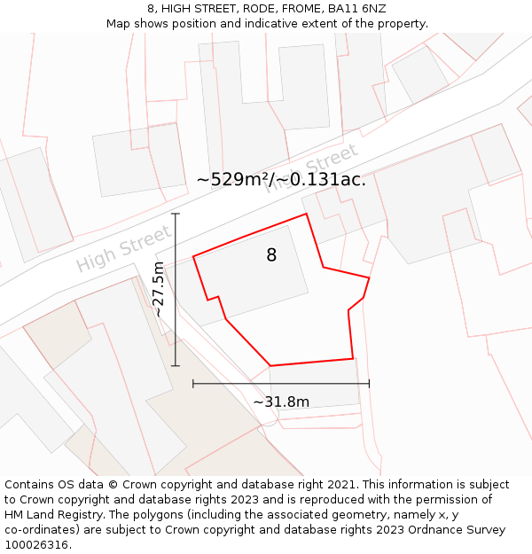 8, HIGH STREET, RODE, FROME, BA11 6NZ: Plot and title map