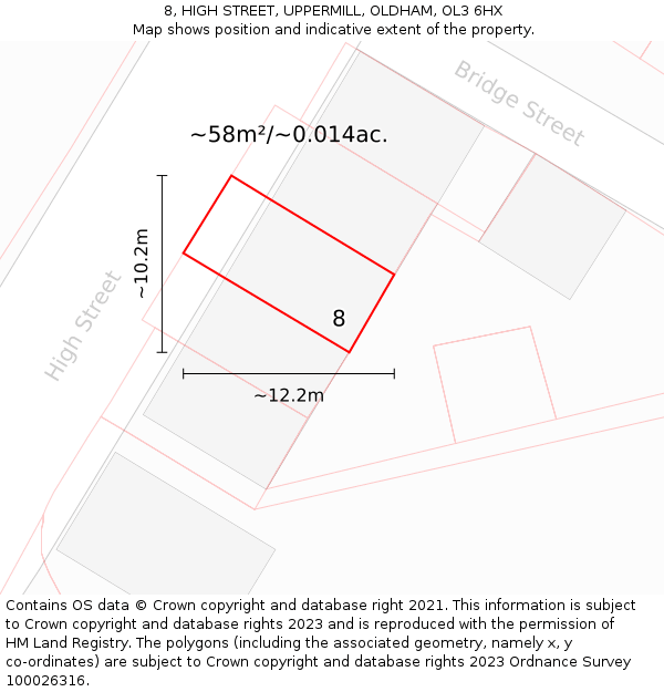 8, HIGH STREET, UPPERMILL, OLDHAM, OL3 6HX: Plot and title map