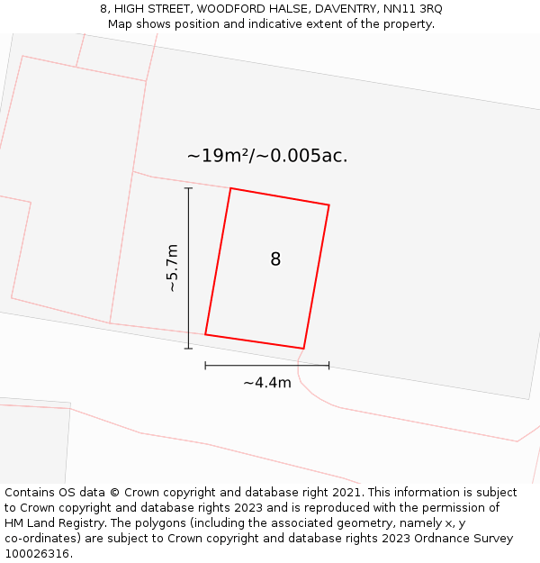 8, HIGH STREET, WOODFORD HALSE, DAVENTRY, NN11 3RQ: Plot and title map