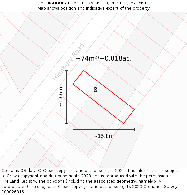 8, HIGHBURY ROAD, BEDMINSTER, BRISTOL, BS3 5NT: Plot and title map